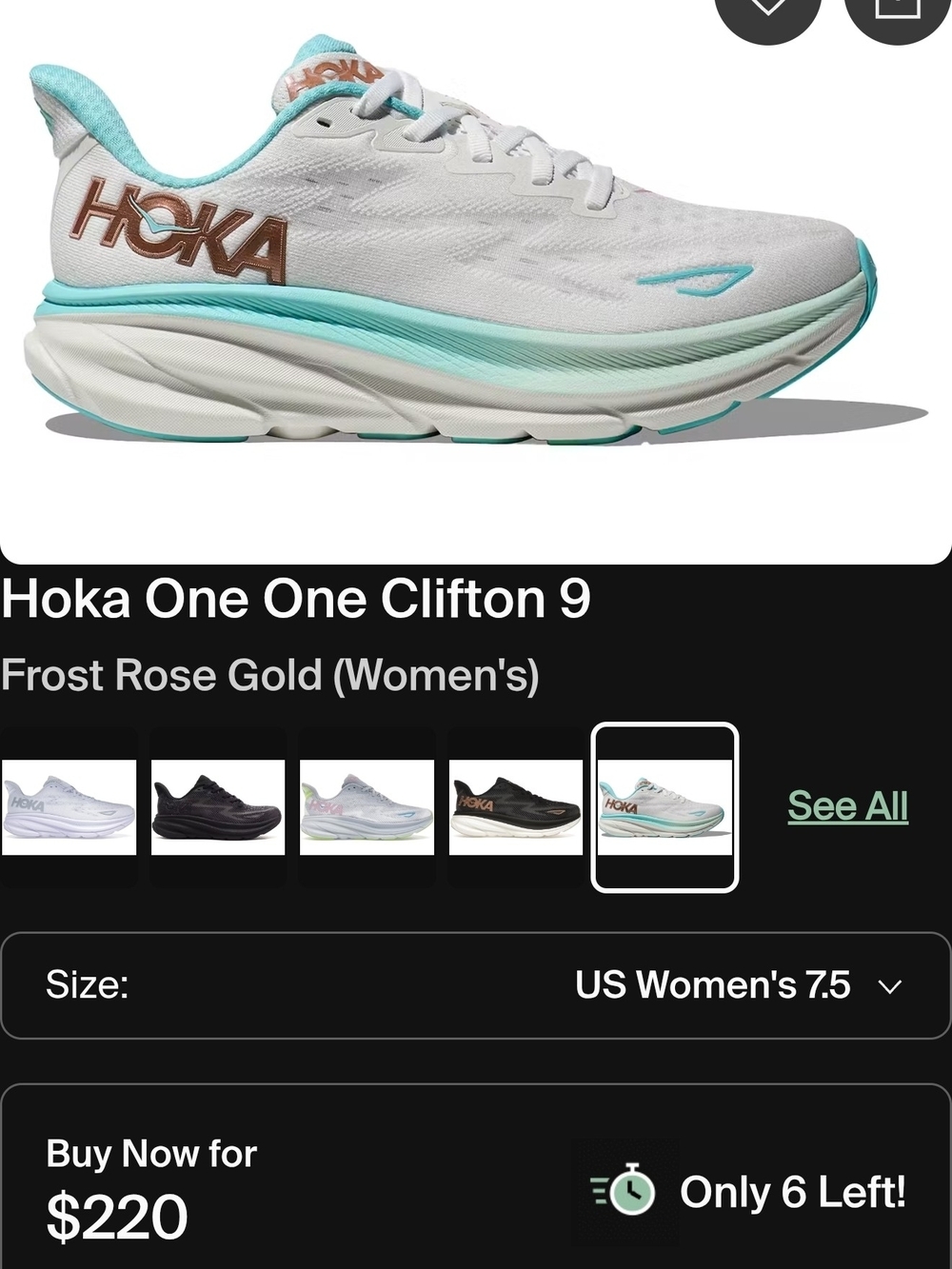 Hoka One One Clifton 9 Women’s Size 7.5B